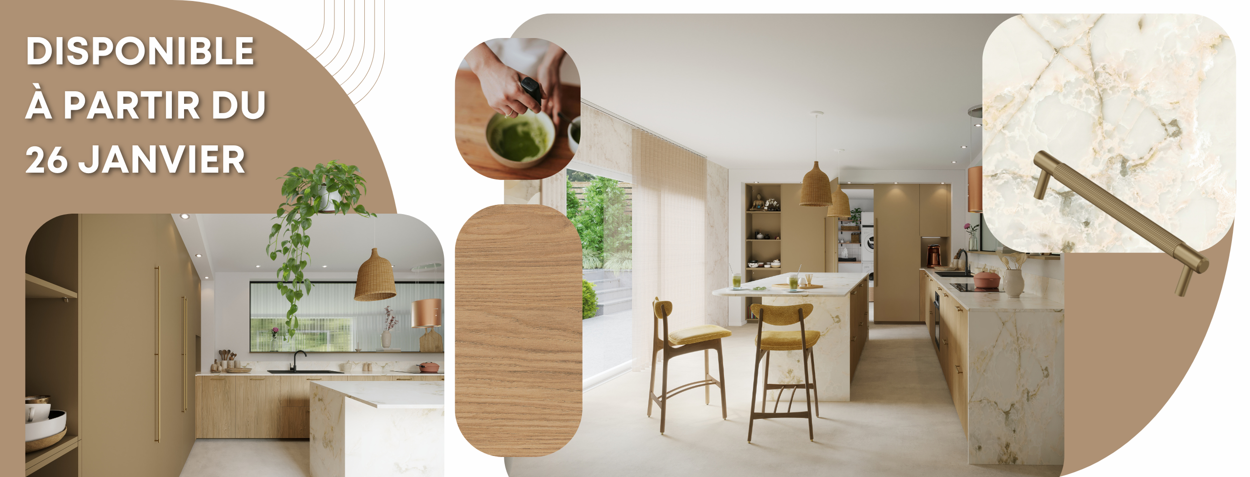 Cuisine moderne façade bois et plan de travail noir - Fabricant Discac