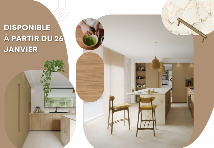 Cuisine moderne façade bois et plan de travail noir - Fabricant Discac