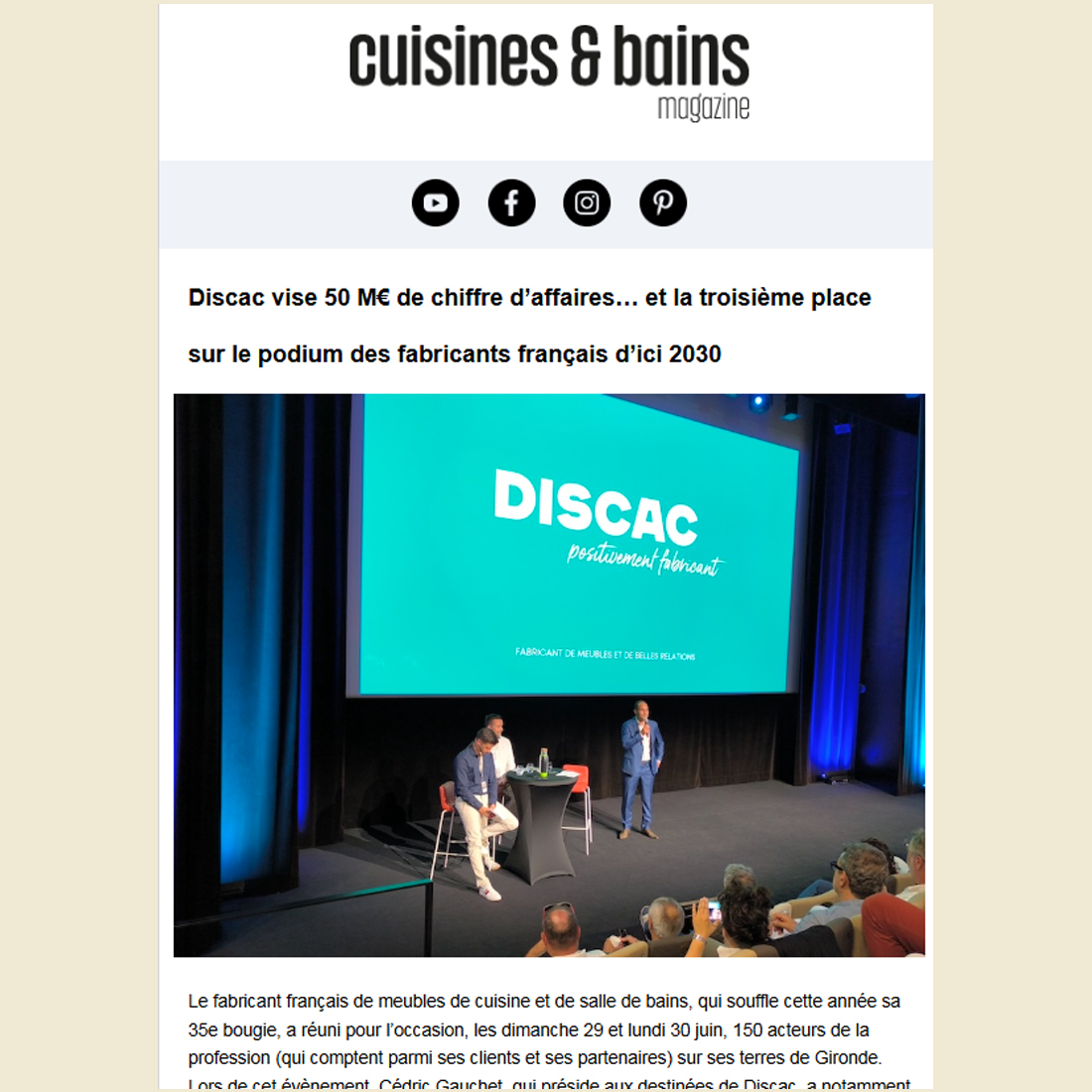 Revue de presse DISCAC : article sur la fabrication française et l innovation